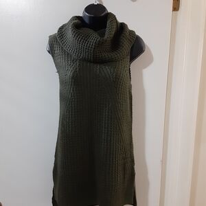Devoted Chunky Knit Cowl Neck Sleeveless Tunic Olive Green M